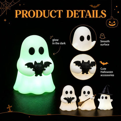 Halloween Luminous Mini Ghost Statue Soft  Glow In Dark Ornament Cute Spooky Table Decor for Baking Topper Handcraft Holiday