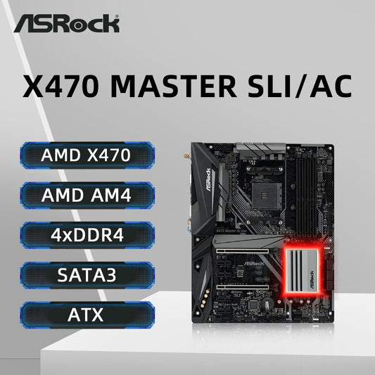 ASRock X470 MASTER SLI/AC Motherboard Support 1600 2700X 1700X 5600X 5700X3D 5800X3D 5800X CPU 4xDDR4 M.2 AMD X470 ATX Mainboard
