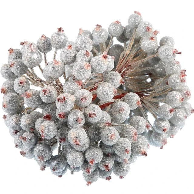 Wholesale Artificial Frosted Berry Mini Double Head Christmas Holly Red Gold Silver Berries Flowers Wreath Xmas Party Decoration