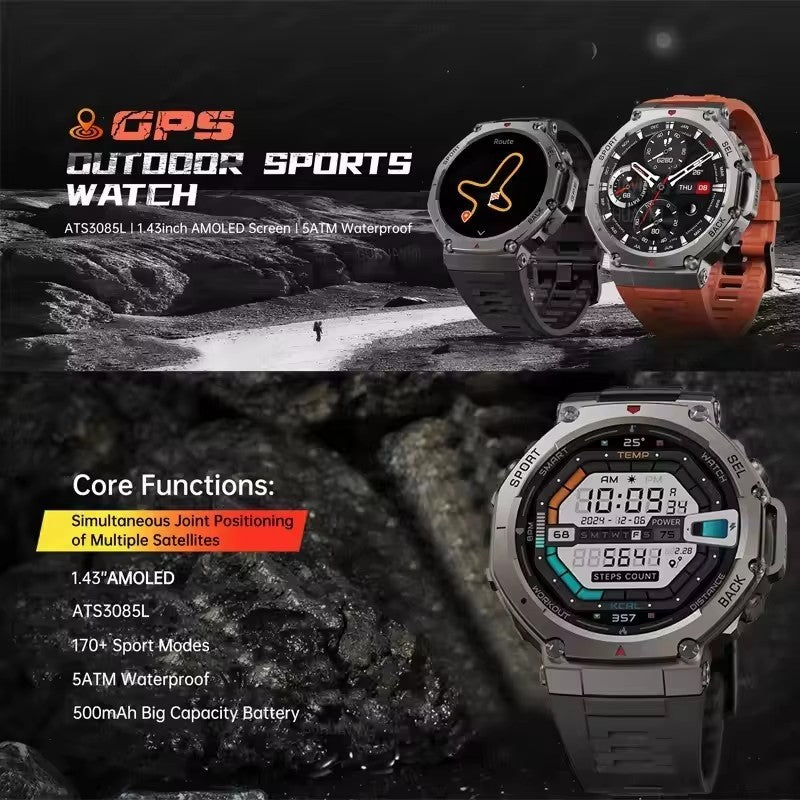 2025 Smartwatch T-Rex 3 Ultra Militar Original com GPS, GNSS Integrado, Bússola, Altímetro, 10ATM à Prova D'água, Smartwatch Esportivo Masculino e Feminino