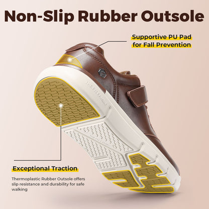 Fittington Diabetic Shoes For Men Extra Wide Width Velcro Walking Shoes Water-Repellent Slip On Leather Sneakers For Diabetic S