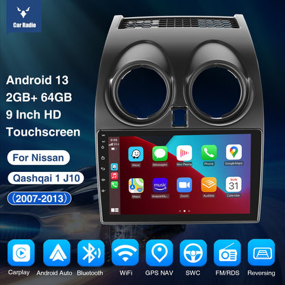 Rádio automotivo ESSGOO para Nissan Qashqai J10 2008 - 2013 Wireless Carplay Android Auto 2 Din GPS Navegador Wi-Fi FM BT Som Automotivo
