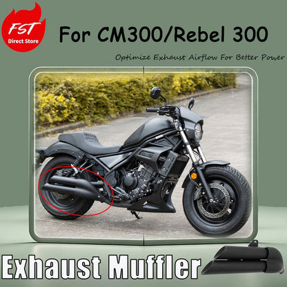 For the CM300/Rebel 300 modification the stainless steel exhaust tail section dual-tube muffler is installed at the rear section