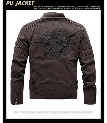 Men's autumn and winter frosted leather jacket, fashionable slim fit and brushed motorcycle fashion brand slim fit jacket