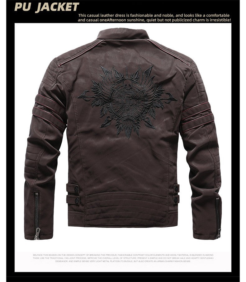 Men's autumn and winter frosted leather jacket, fashionable slim fit and brushed motorcycle fashion brand slim fit jacket