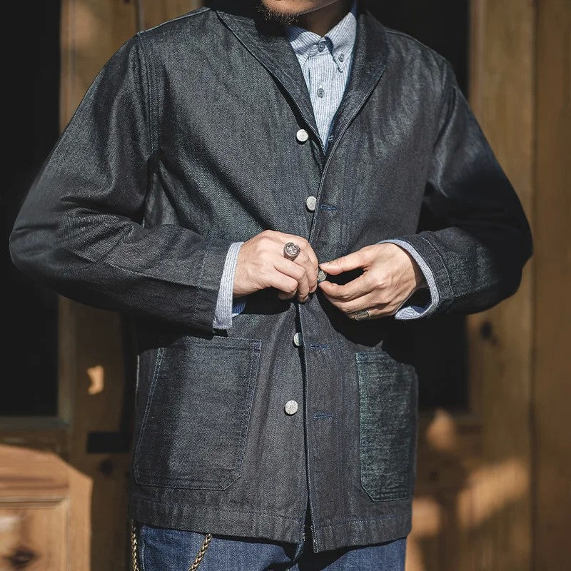 Maden Lapel Jeans Jacket 13.5 Oz Multi Pockets Coat Men’s Vintage Deck Workwear Denim Shirts Quality Fashion Clothes For Male