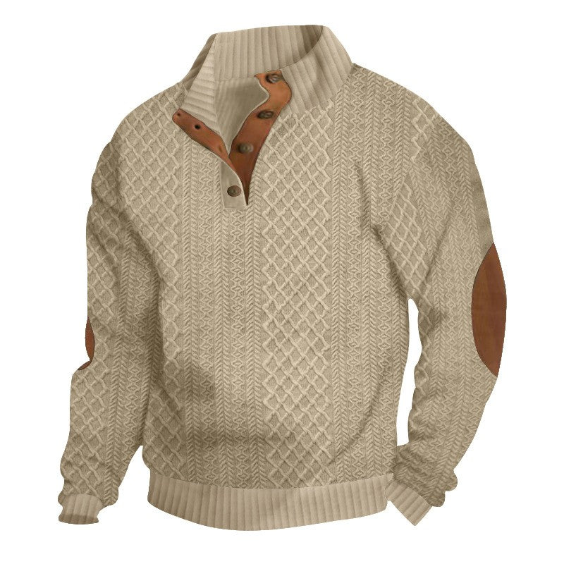 Men's European Size Jacquard Stand-Collar Long-Sleeve Hoodie - Outdoor Casual Knitwear