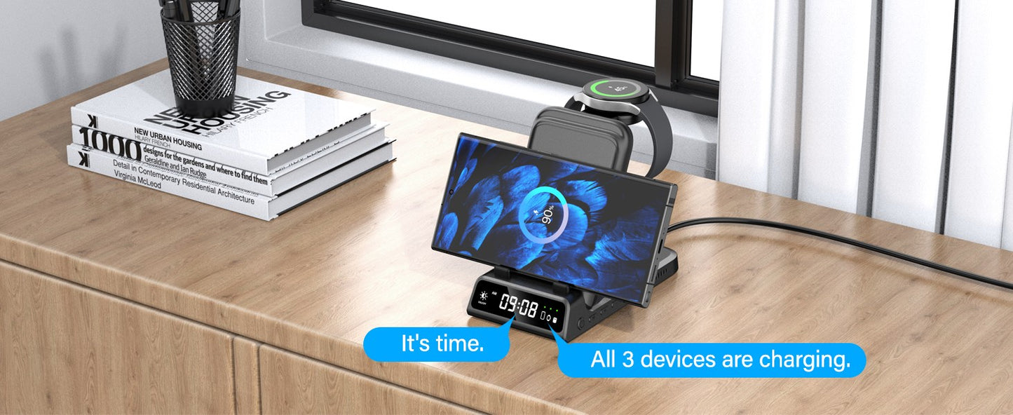 Carregador sem fio SwanScout 703S para Samsung S25 Ultra S24 Z Fold 7 Z Flip 7 Estação de carregamento para Galaxy Watch 8 7 para Buds 3 pro