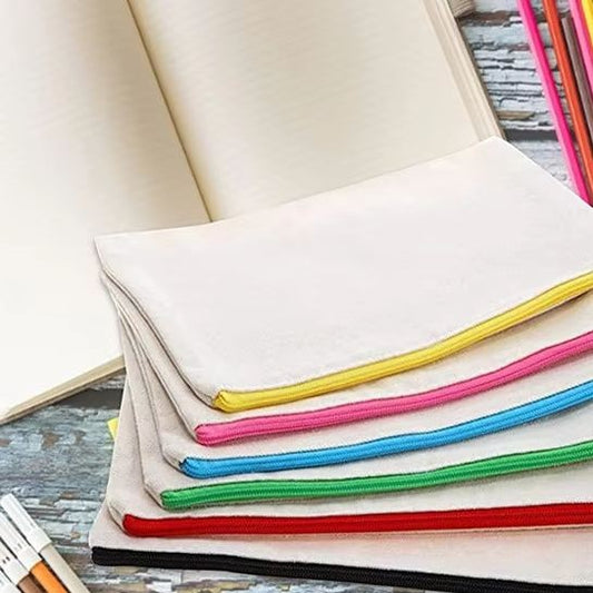 12Pcs Canvas Zipper Pouch Blank DIY Craft Pencil Case, Multipurpose Makeup Bags for Pen, Cosmetic, Invoice Bill