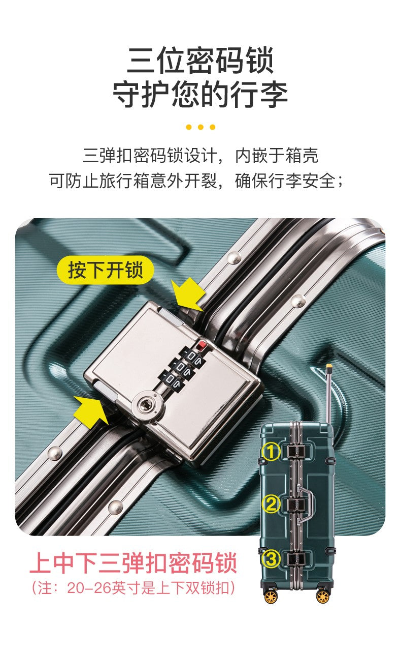 Large Capacity Aluminum Frame Luggage Suitcase with Wheels Travel Bag Durable And Wear-Resistant 20-28 Inch Rolling Suitcase