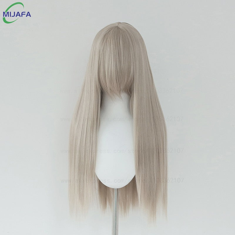 Peruca de Cosplay Longa e Lisa de Altíssima Qualidade, 400g, 48 Cores, 60cm, com Franja, Resistente ao Calor, Perucas Anime + Touca de Peruca