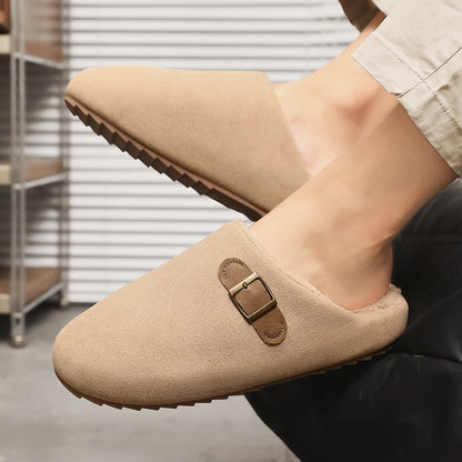 2025 New Unisex Winter Home Slippers Fashion Buckle Design Warm Fleece Lined Non - Slip Indoor Comfort Slippers New Arrival