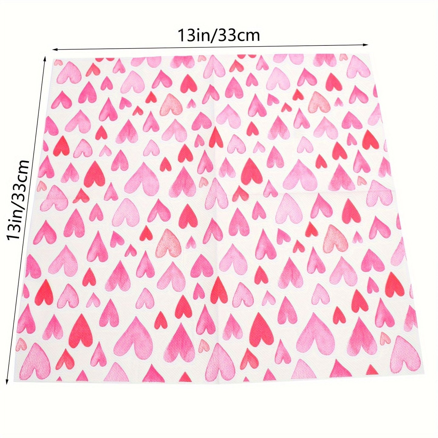 20pcs Romantic Pink Heart Pattern Disposable Napkins Valentine's Day Weddings Birthdays Party Decoration Tableware Lining Paper