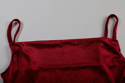 Velvet Swing Collar Sleeveless Slip Sexy Slit Maxi Dress 2024 New Fashion Evening Party Women Elegant Streetwear Y2K