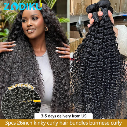 Cabelo Cacheado Tipo Kinky Cacheado 3 Peças 26 Polegadas Completo Cacheado Birmanês 100% Cabelo Humano de Alta Densidade Extensão de Cabelo Jerry Cacheado Bruto