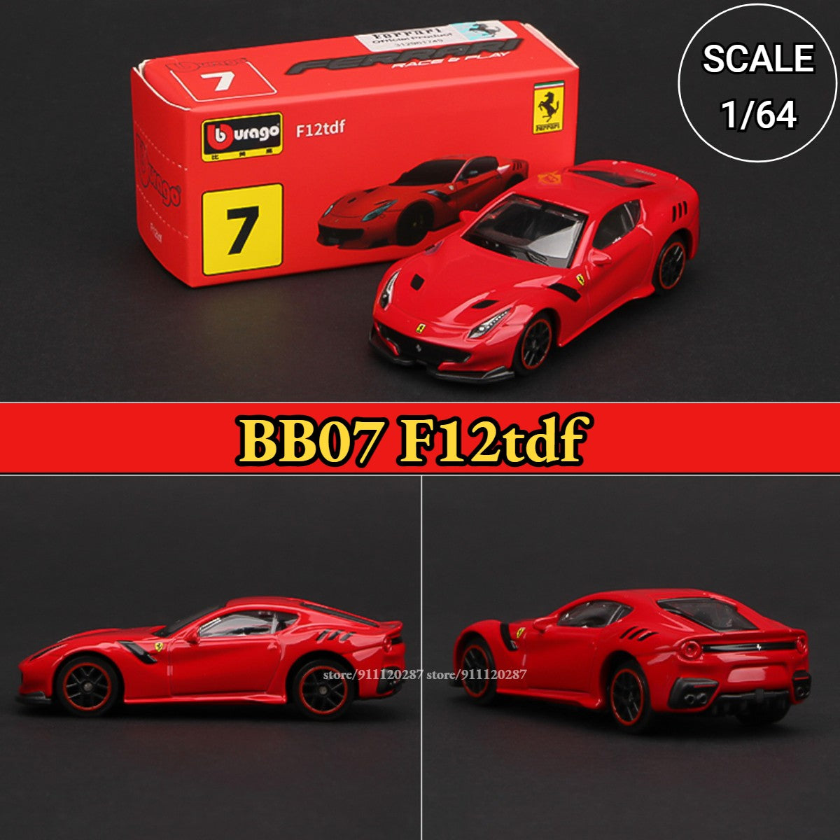 Bburago 1:64 Ferrari Modelo de Mini Carro, BB11 Enzo Réplica de Veículo de Metal F12tdf F40 458 488 GTB Miniatura de Metal Decoração de Casa Brinquedo de Menino