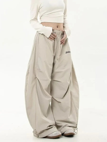 Retro Y2K Hip Hop Streetwear Casual Chic Matching Sweatpant Oversize Women's Wide Leg Pant Low Waist Drawstring Lady Cargo Pants