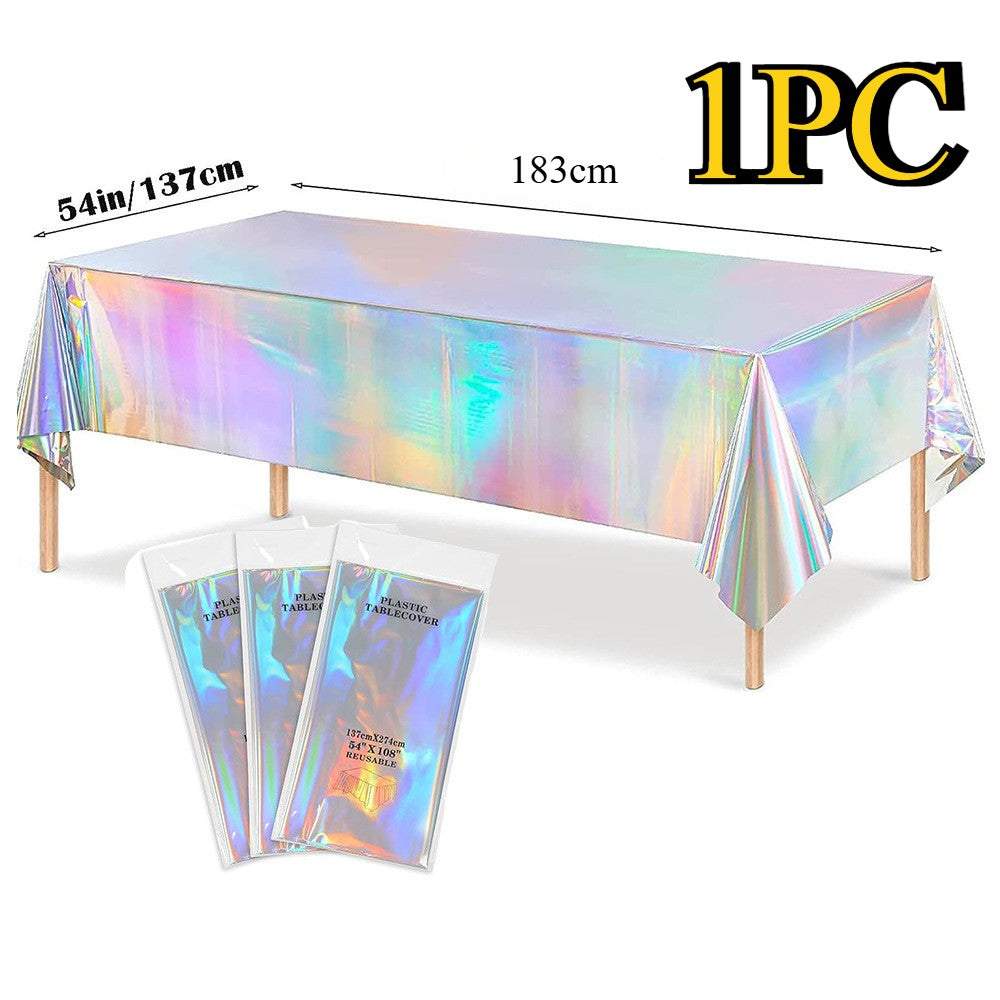 Laser Rainbow Theme Party Disposable Tablecloth & Rectangular Mantel De Mesa Cover for Birthday Wedding Home Decor Supplies