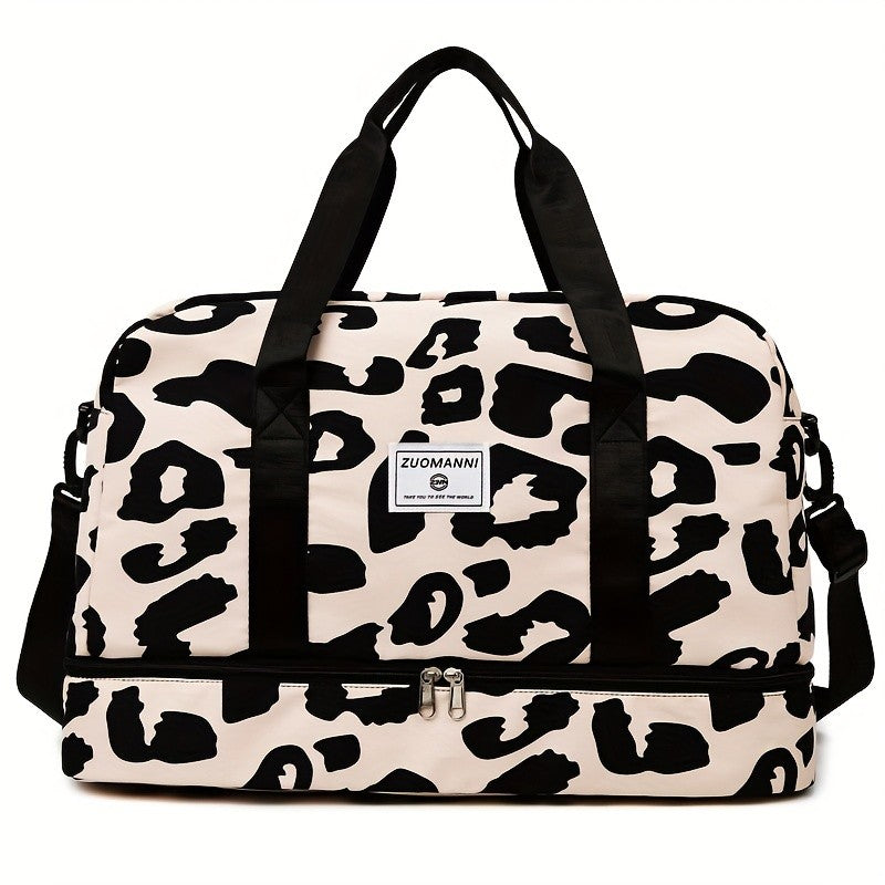 Large Capacity Nylon Travel Duffle Bag with Animal Print, Sports Gym Storage Bag, Portable Women'S Weekender Overnight Bag