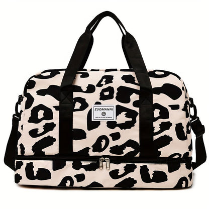 Large Capacity Nylon Travel Duffle Bag with Animal Print, Sports Gym Storage Bag, Portable Women'S Weekender Overnight Bag