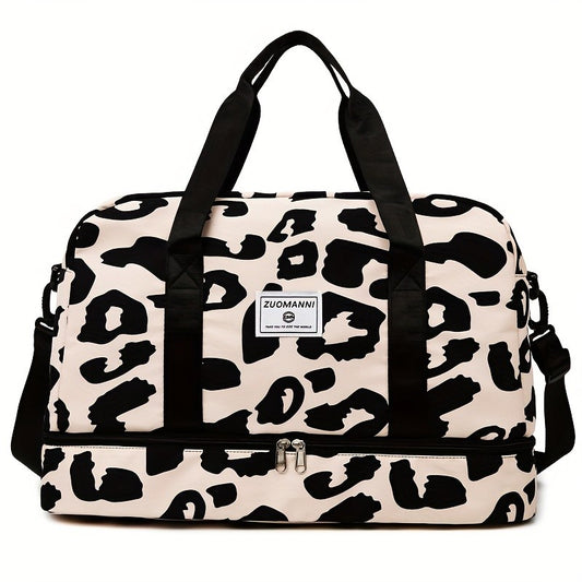 Large Capacity Nylon Travel Duffle Bag with Animal Print, Sports Gym Storage Bag, Portable Women'S Weekender Overnight Bag