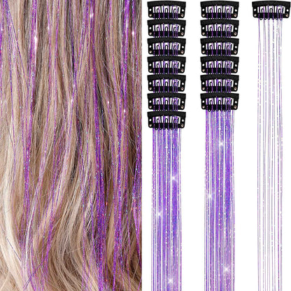 6 peças de extensões de cabelo brilhantes de 50 cm, extensões de cabelo sintéticas, presilhas de cabelo para trançar, chapéus femininos
