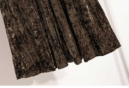 Plus Size Plus Size Women's Velvet Pleated A- Line Midi Skirt Autumn Winter Slimming Half-length Versatile Fashionable Commut...