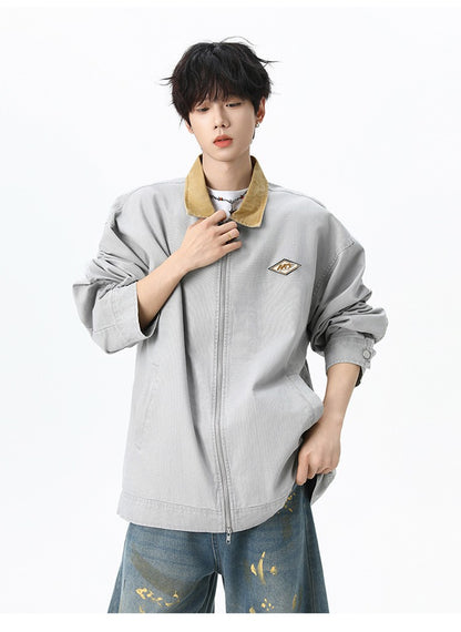 Maxbarley Trendy Cotton Jacket Men Autumn 2025 Hip-Hop Stitching Windproof Lapel Jackets K-Pop Antique Washed Motorcycle Coat