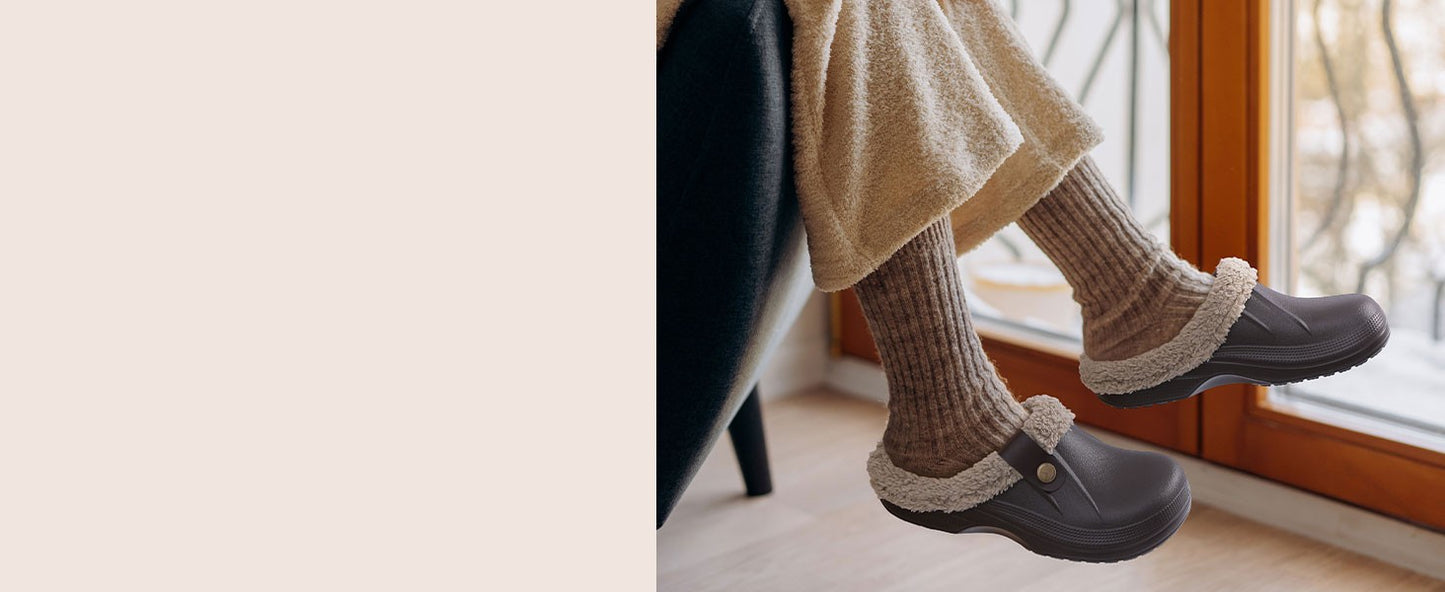 Kidmi Fur Lined Clogs Slippers For Women Classic Winter Waterproof House Slippers For Women With Padded Shoes EVA Garden Shoes