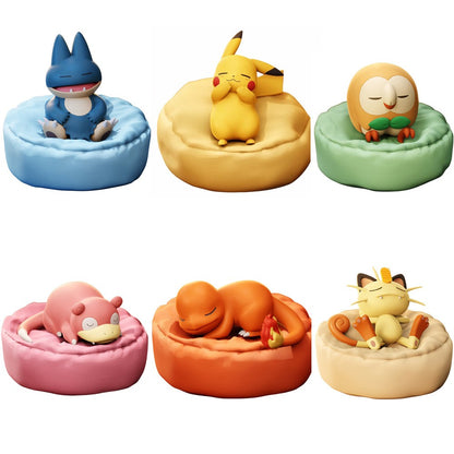 6 Estilos Novos Pokémon Casual Time Pikachu Munchlax Slowpoke Rowlet Meowth Charmander Bonecos Anime Dormindo Brinquedos de PVC Kawaii