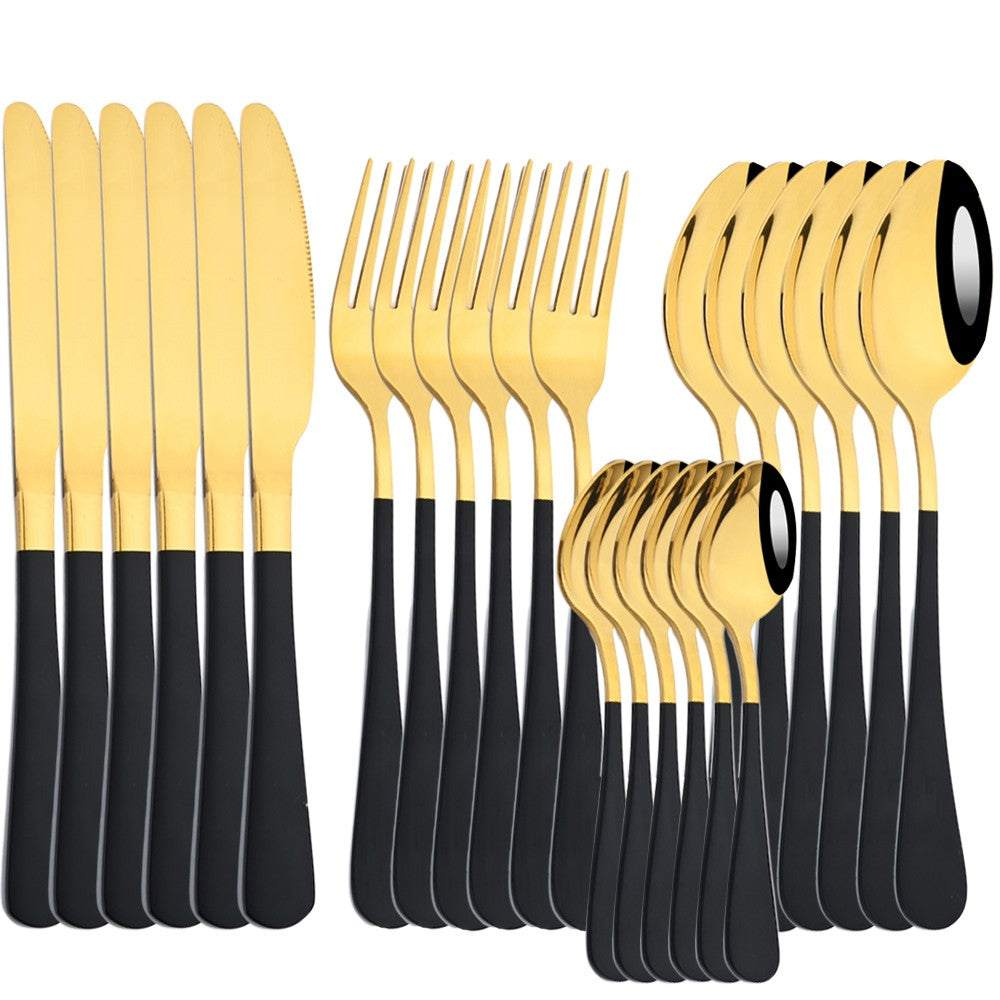 AJOYOUS Jogo de Louça de Aço Inoxidável Espelhado 24 Peças Talheres Ocidentais Faca Garfo Colher Conjunto de Talheres Utensílios de Cozinha Prateados