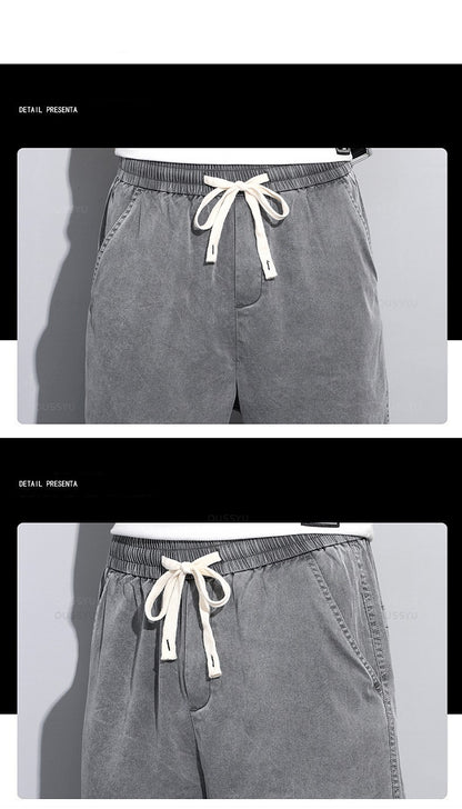 Summer Soft Cosy Lyocell Fabric Men's Denim Shorts Thin Loose Pants Drawstring Elastic Waist Korea Casual Short Plus Size M-5XL