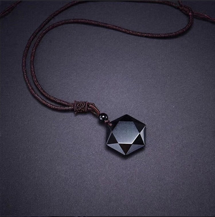 Colar com Pingente de Obsidiana Preta Nova Moda Pingente Estrela de Obsidiana Joias de Cristal da Sorte com Corda Grátis Dropshipping