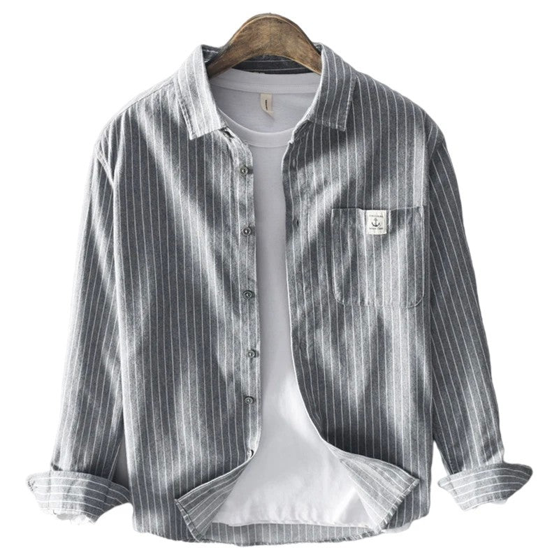 HIQOR 2025 New In 100% Cotton Long Sleeve Men's Shirt Loose Man Business Casual Shirts Classic Striped Male Social Dress Shirts