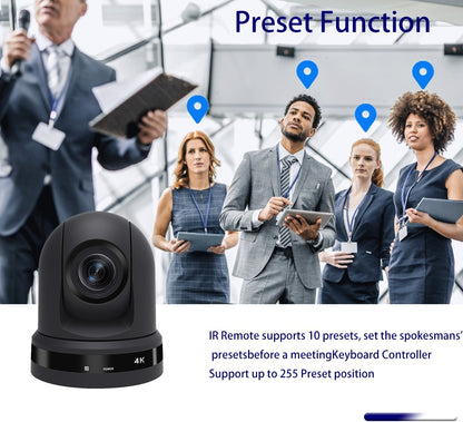 4K NDI  PTZ Camera 1-10pcs 20X Zoom Video Conference Camera for Church Business Meeting Optional 1 controller keyboard kit