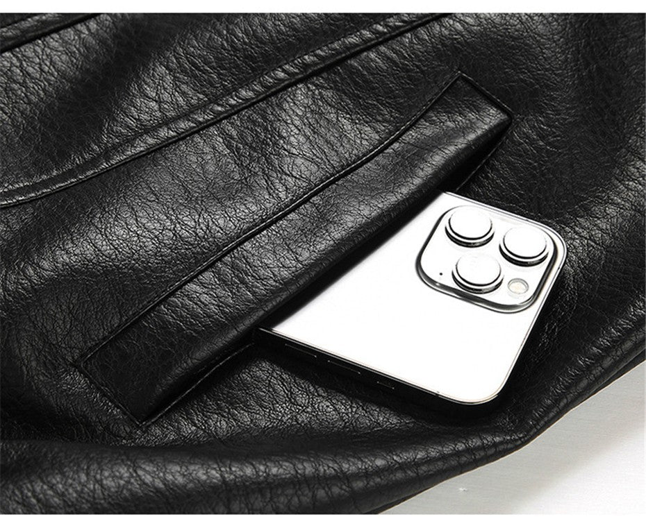 Vintage PU Jacket Men Motorcycle Biker PU Coat Fashion Casual Cargo Jackets Spring Autumn Outerwear