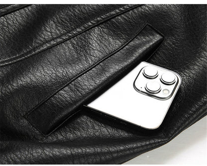 Vintage PU Jacket Men Motorcycle Biker PU Coat Fashion Casual Cargo Jackets Spring Autumn Outerwear