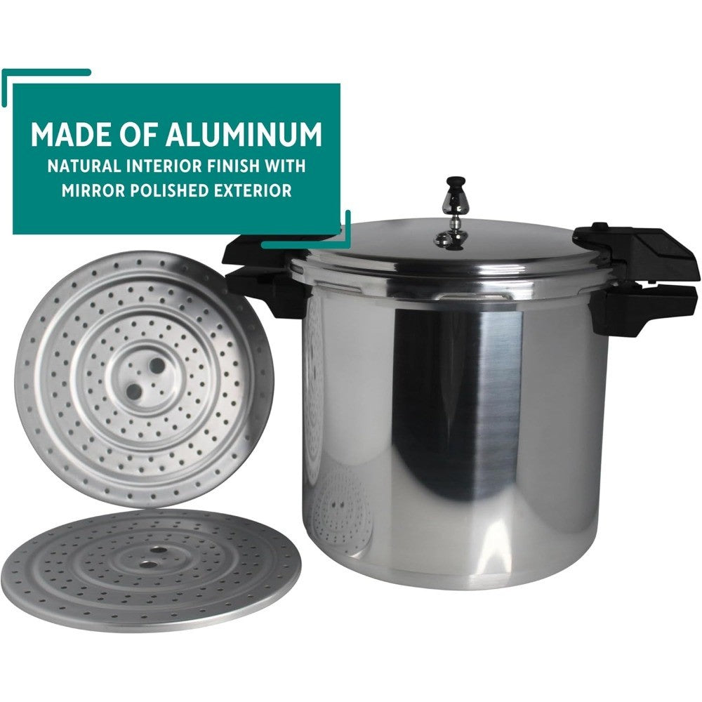 7114000221 92122A Panela de Pressão/Panela de Conserva de Alumínio Polido 5 / 10 / 15 PSI, 22 Litros, Prata