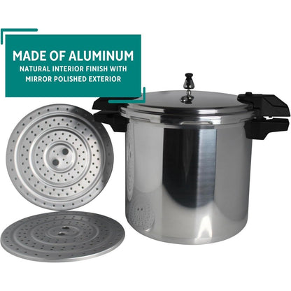 7114000221 92122A Panela de Pressão/Panela de Conserva de Alumínio Polido 5 / 10 / 15 PSI, 22 Litros, Prata