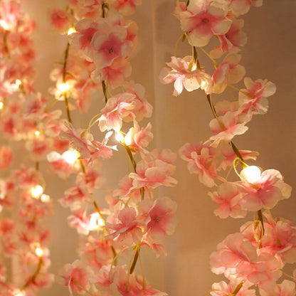 1Pcs Artificial Flowers Pink Cherry Blossom Vine 180CM LED Lights Garland for Home Decor Wedding Decoration DIY Party Supplies