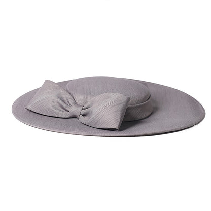 FS Elegante Chapéu de Aba Larga Marfim Feminino Grande Laço Ocasião Formal Kentucky Boné Feminino Casamento Coquetel Festa Fedora de Topo Reto 2024