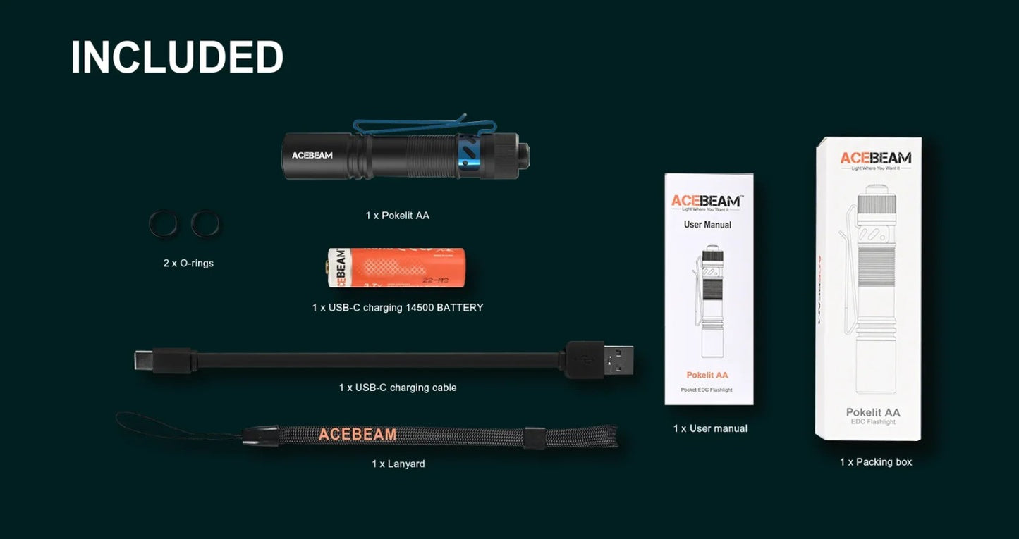 ACEBEAM pokelit AA 14500 Flashlight AA torch 1000 lumen outdoor keychain mini flashlight rechargeable 280 meters flashlight