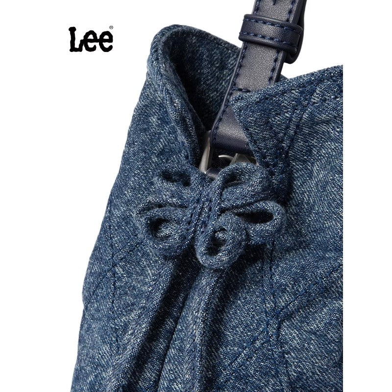 LEE Chinese Knot Denim Blue Women's Handbag Fashion Trend Daily Jeans Medium Size Tote Shoulder Bag for Ladies Commute Tote Bag
