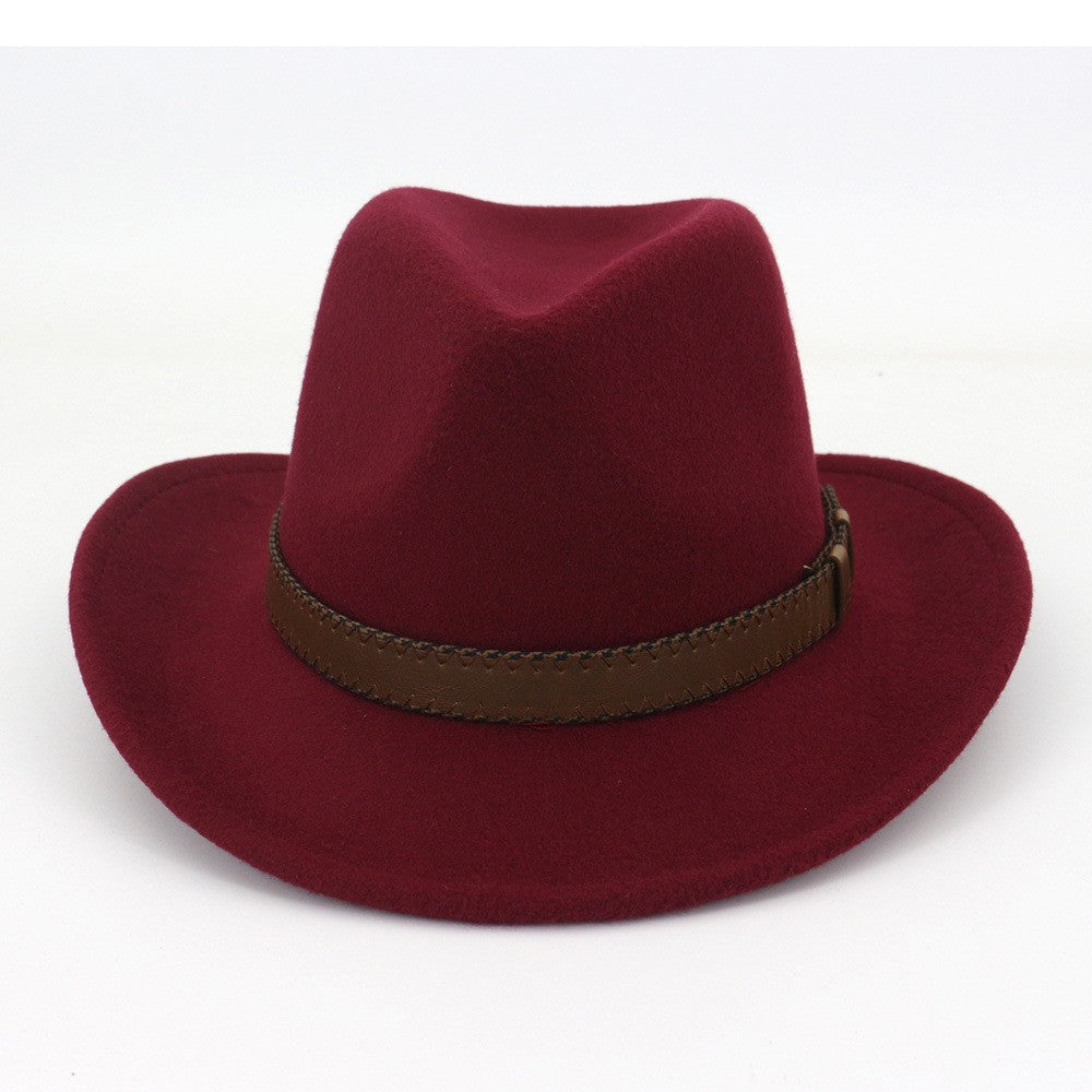 QBHAT Wide Brim Wool Felt Cowboy Fedora Hats with Dark Brown Leather Band Women Men Classic Party Formal Cap Hat Wholesale