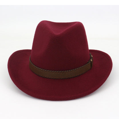 QBHAT Wide Brim Wool Felt Cowboy Fedora Hats with Dark Brown Leather Band Women Men Classic Party Formal Cap Hat Wholesale