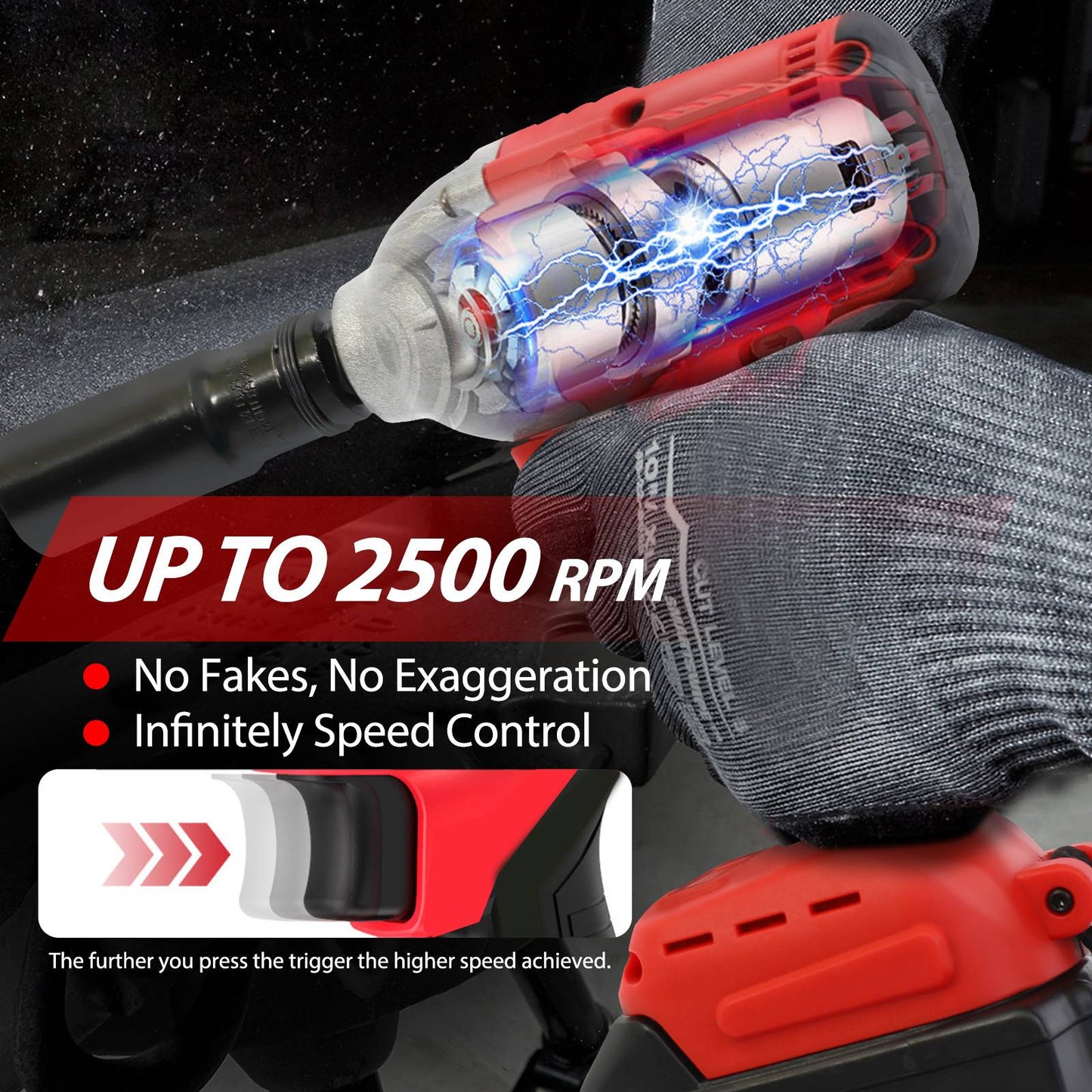 Chave de Impacto Sem Fio 1000 N.m (740 ft-lbs) Brushless Elétrica de Alto Torque com Baterias de 1500 mAh 20 V Carregador Rápido para Carro e Caminhão