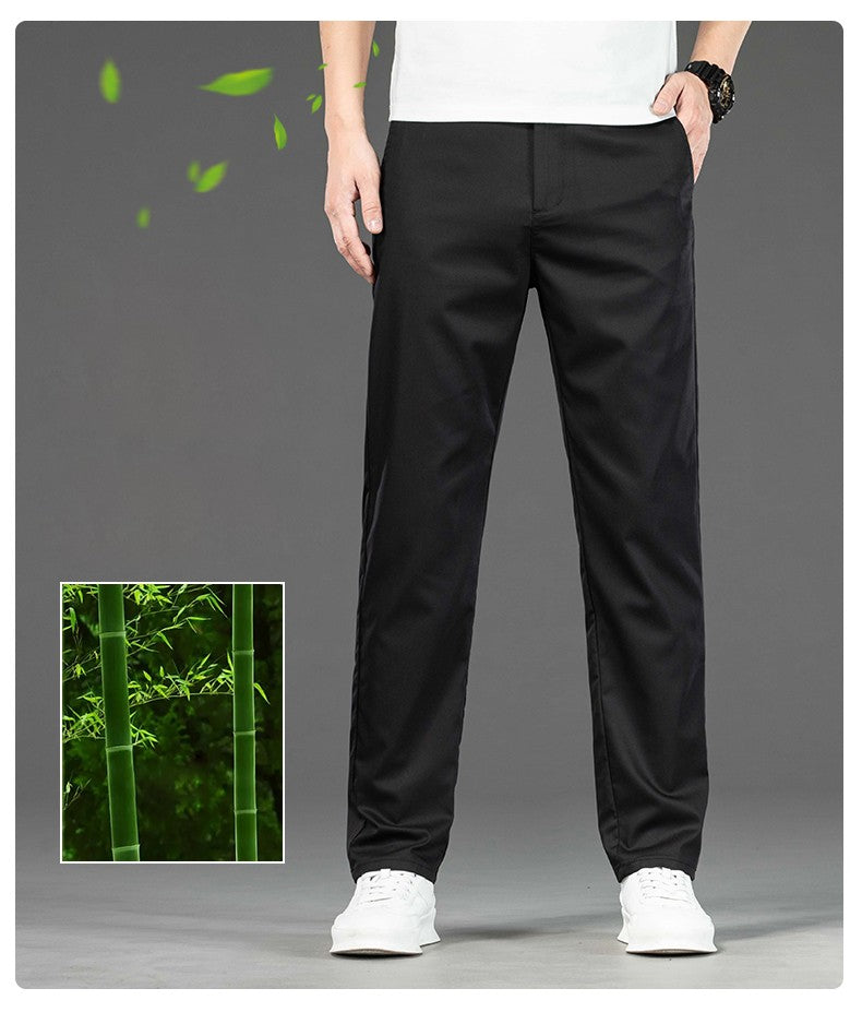 Spring Summer New Men's Casual Pants Thin Mulberry Silk Soft Business Casual Trousers Slim Straight Elastic Suit Pants Male