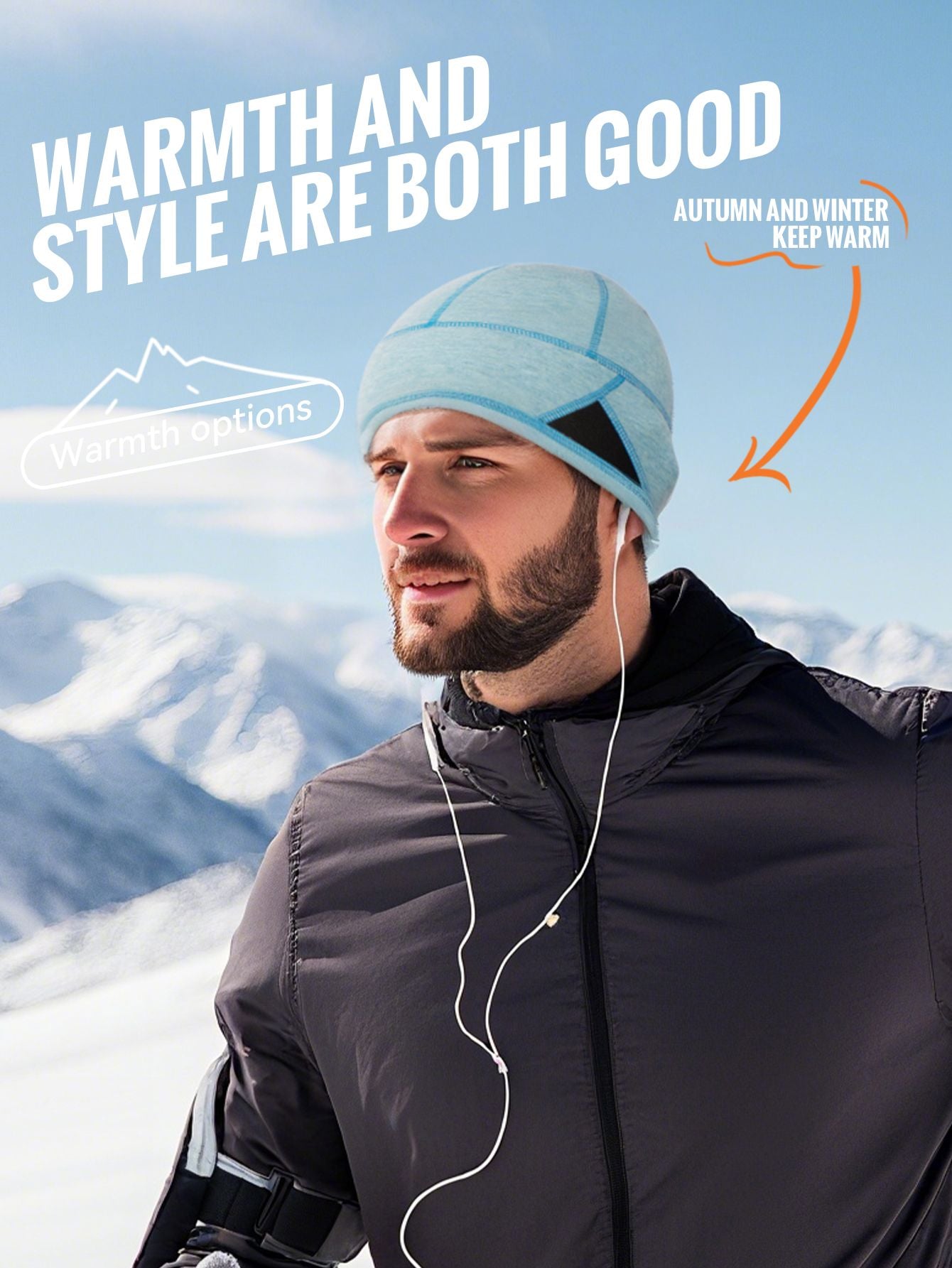 WRELS Warm Beanie Knitted Skull Cap Fashion Winter Hat Thermal Fleece Lined Sports Hat Windproof Sweat Absorbing Sports Hat