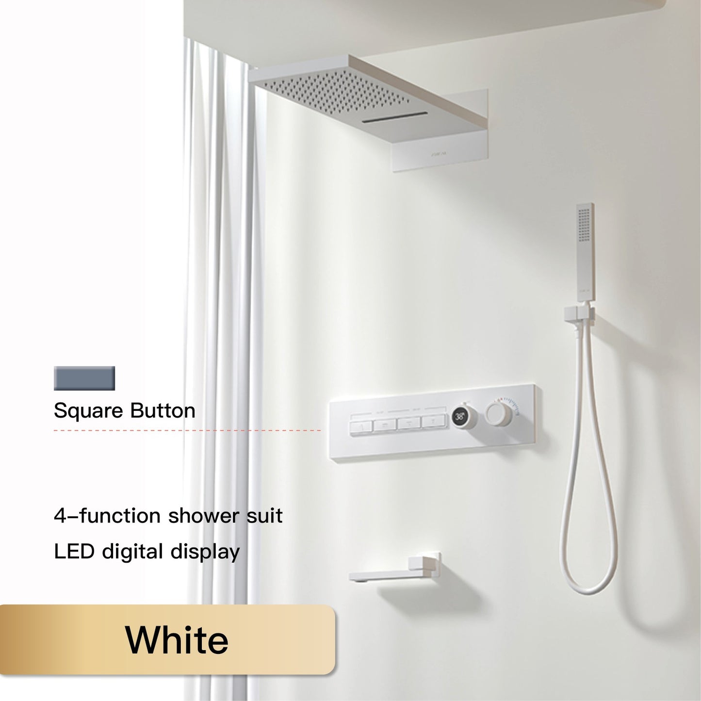 Luxury  black brass shower system wall-mounted LED digital display design Cold & hot dual-control 4-function ceiling shower Tap