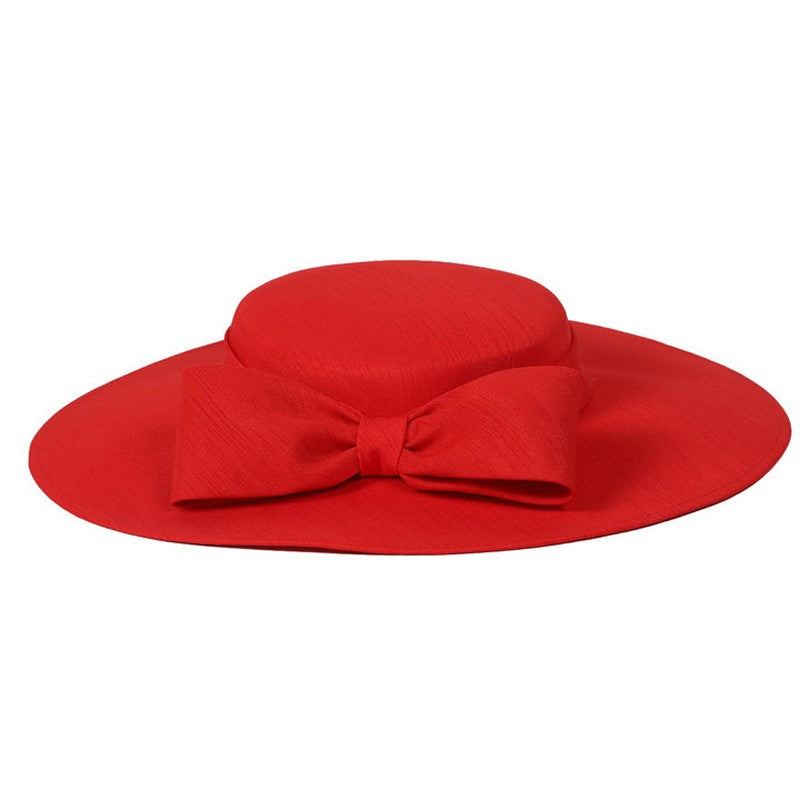 FS Elegante Chapéu de Aba Larga Marfim Feminino Grande Laço Ocasião Formal Kentucky Boné Feminino Casamento Coquetel Festa Fedora de Topo Reto 2024